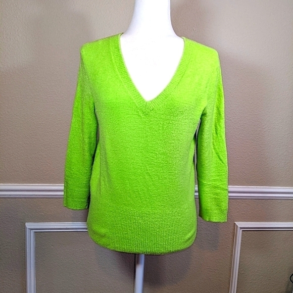 Grace Elements Lime Green SO SOFT V Neck Sweater 3/4 Sleeve - Picture 1 of 3